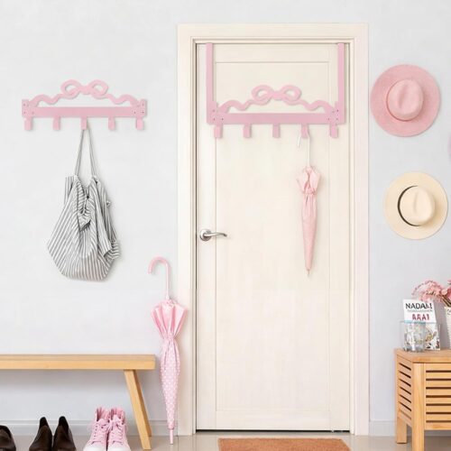 Bow Over Door Towel Rack with 5 Hooks