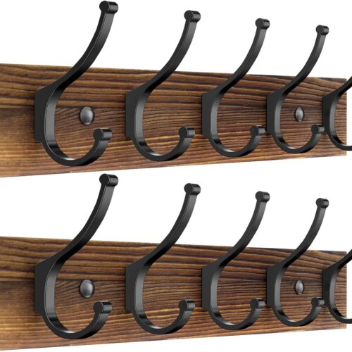 Multifunctional Wall Mounted Coat Rack with Solid Wood Base