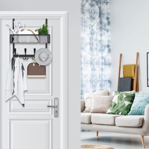 Over The Door Hooks Organizer with Mesh Basket
