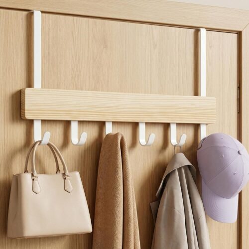 Wood and Metal Over the Door Hook Rack