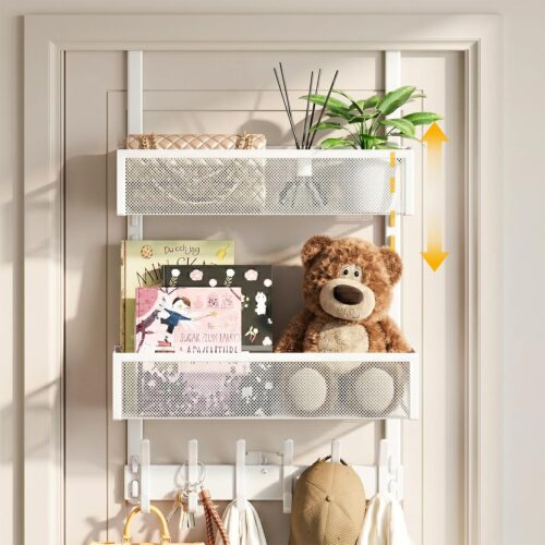 Over the Door Hooks Organizer with Hooks and Mesh Basket